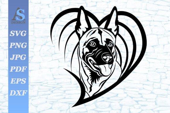 Belgian Malinois, Head in Heart SVG