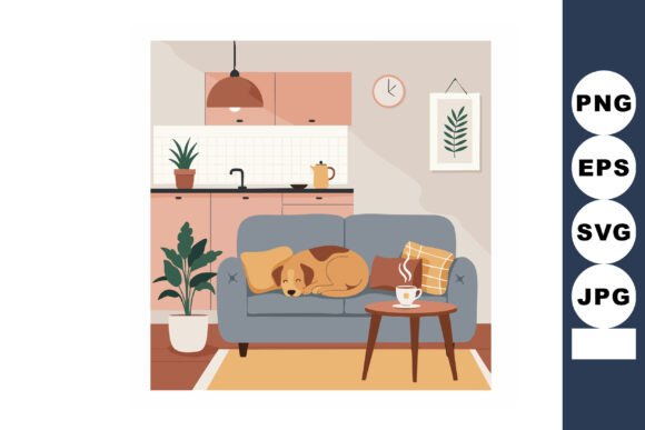 Cozy Living Room Interior with Dog Sleep
