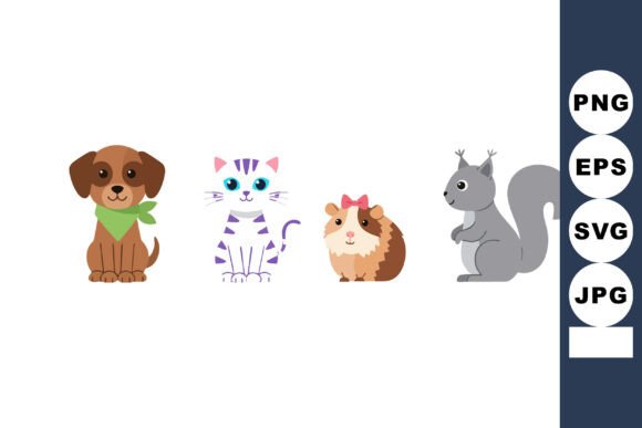 Cute Cartoon Dog Cat Hamster and Squirre