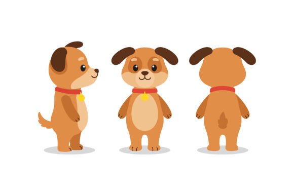 Cute Cartoon Dog Character in Three Pose