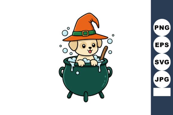 Cute Dog Wearing Orange Witch Hat Sittin