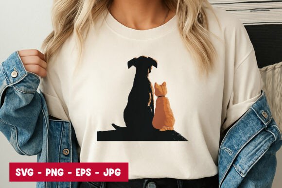 Dog and Cat Silhouette Sitting SVG PNG