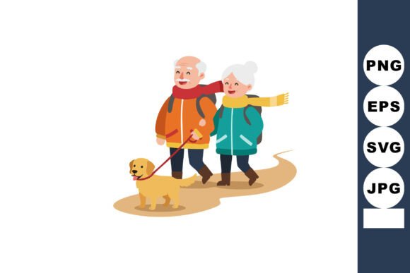 Elderly Couple Walking Dog on Path in Co