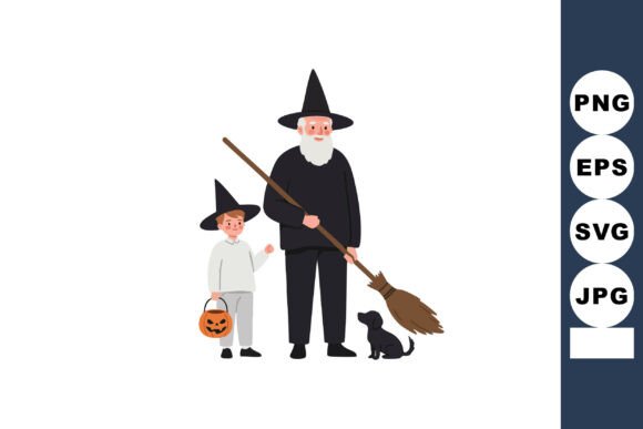 Halloween Witch Grandfather and Child Wi: Design Review
