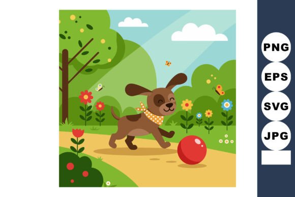 Happy Brown Dog Playing with Red Ball in