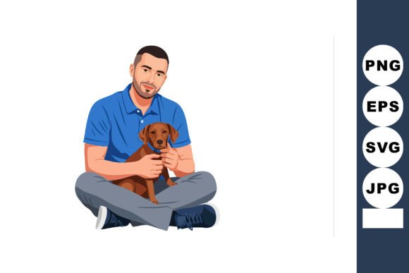 Man Sitting Cross-legged Holding Dog Pet