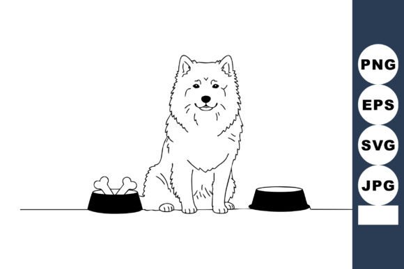 Samoyed Dog Sitting Between Two Bowls: A Designer's Take