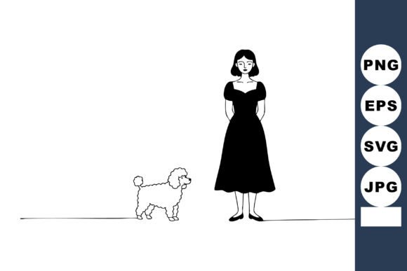 Woman in Black Dress Standing with Poodl
