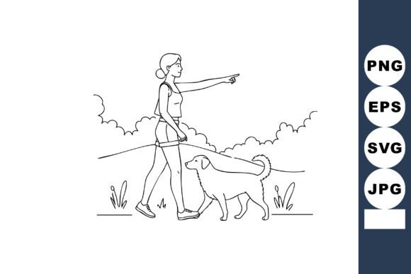 Woman Walking Dog Pointing Forward Outdo